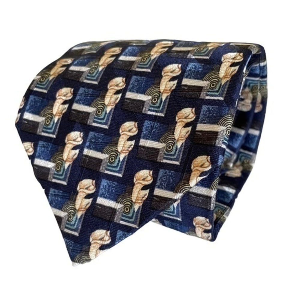 Ermenegildo Zegna Disegno Esclusivo Blue Calla Lily Floral Patterned Silk Tie